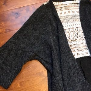 Charcoal Cardigan with Crochet Detailing